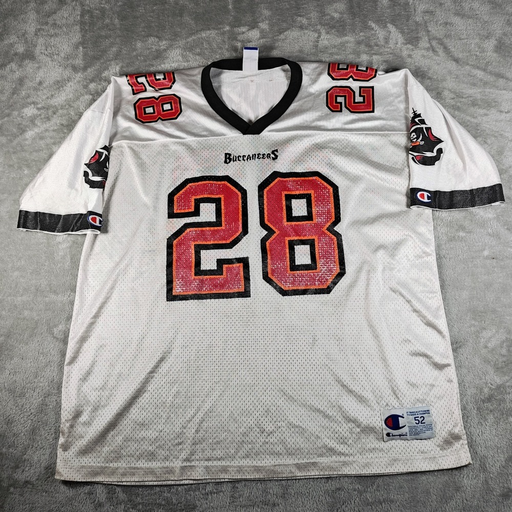 Vintage Tampa Bay Buccaneers Jersey Mens 52 XXL White Champion Warrick Dunn 28